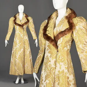 1940s Gold Brocade Coat with Mink Fur Trim