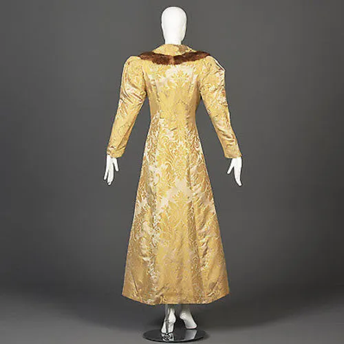 1940s Gold Brocade Coat with Mink Fur Trim