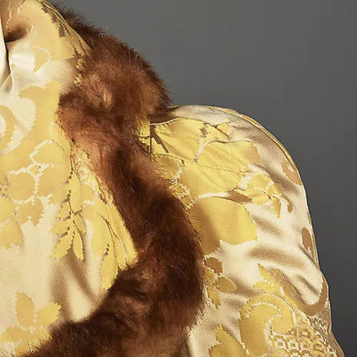 1940s Gold Brocade Coat with Mink Fur Trim