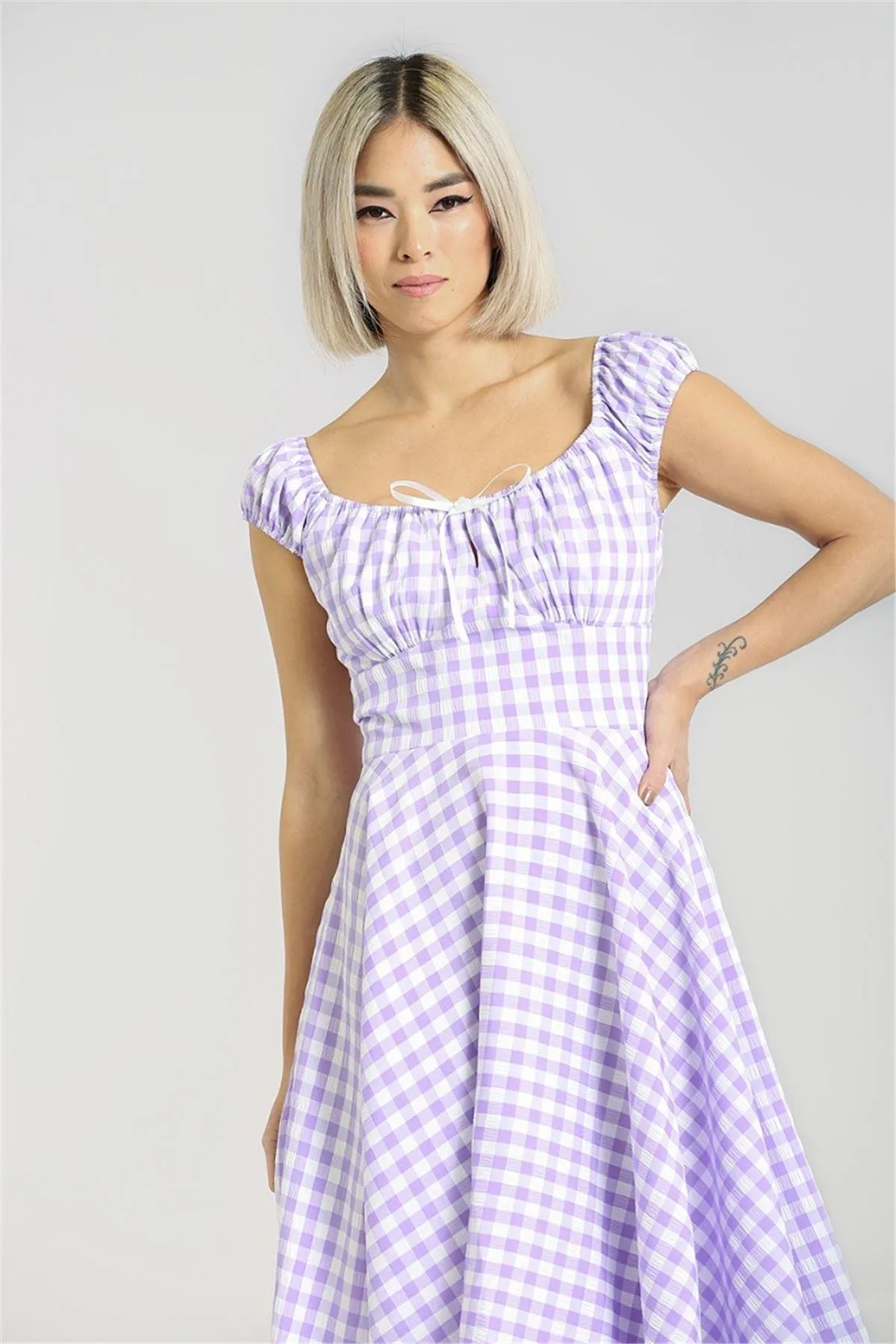 1950s Vintage Style Lavender Gingham Picnic Dress