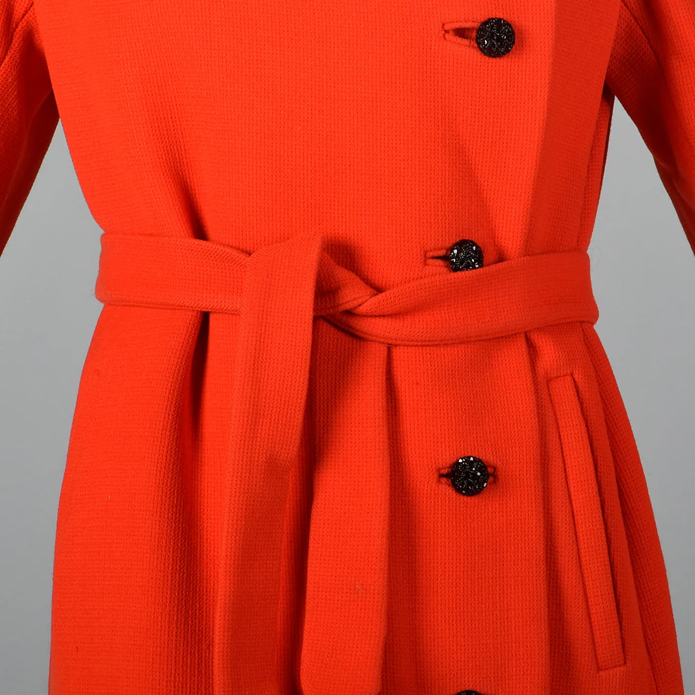 1960s Asymmetric Red Winter Coat with Black Sheared Fur Trim