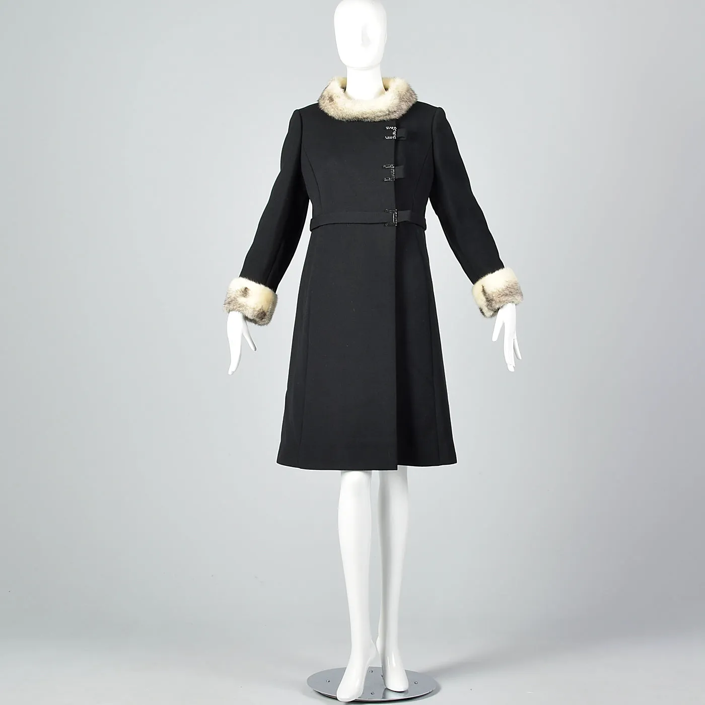 1960s Black Wool Coat with Cross Mink Trim