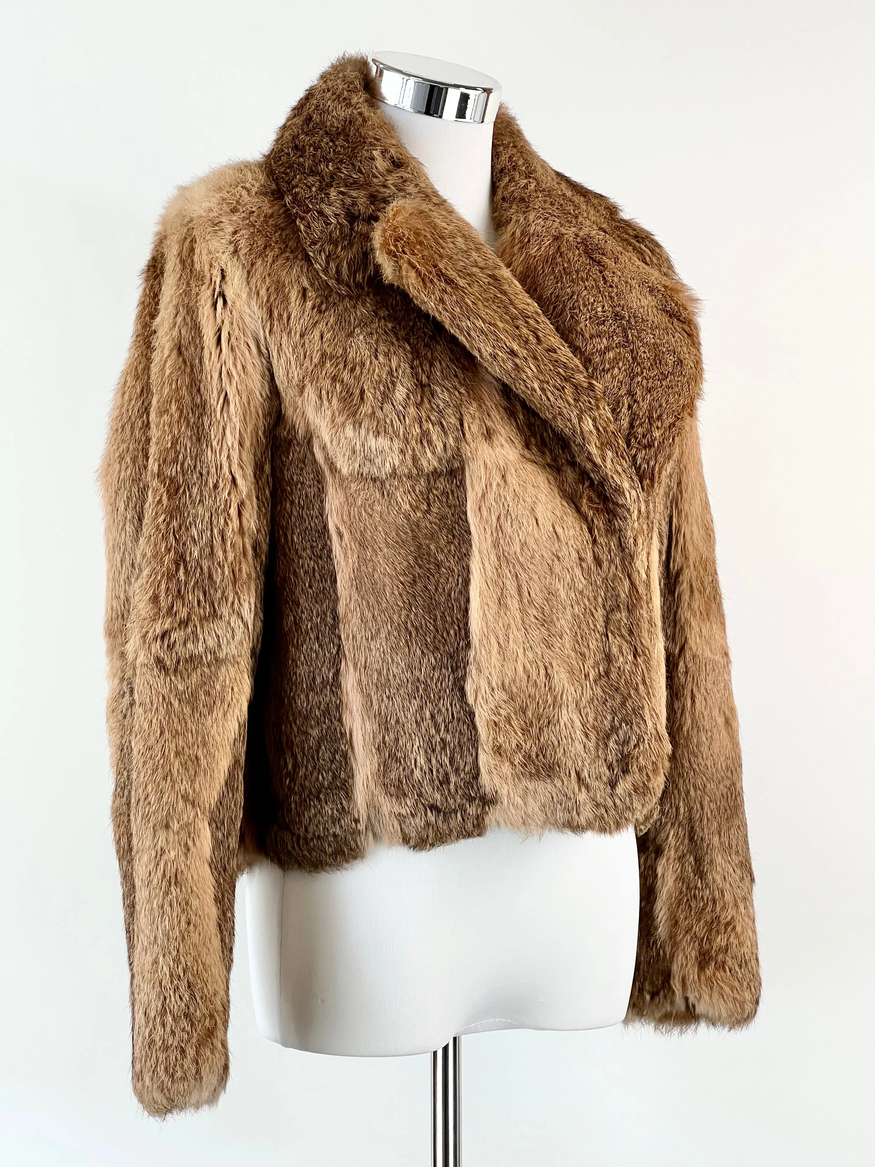 60s Brown Rabbit Fur Cropped Jacket - AU8