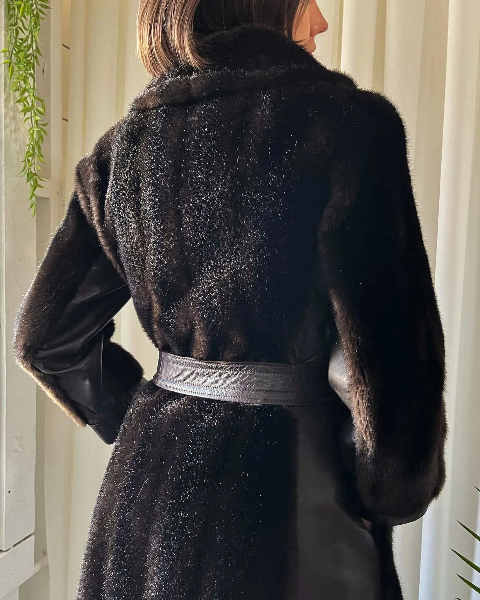 70s Belted Faux Fur Coat | S-M