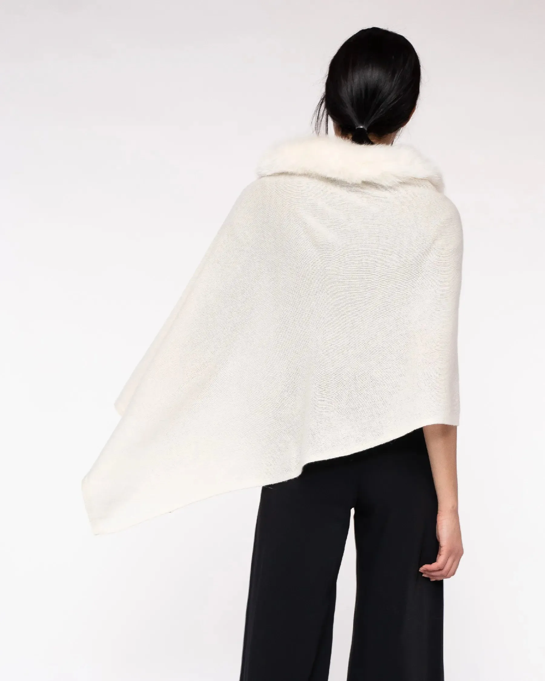 Alashan Cashmere 100% Cashmere Fox Trim Topper