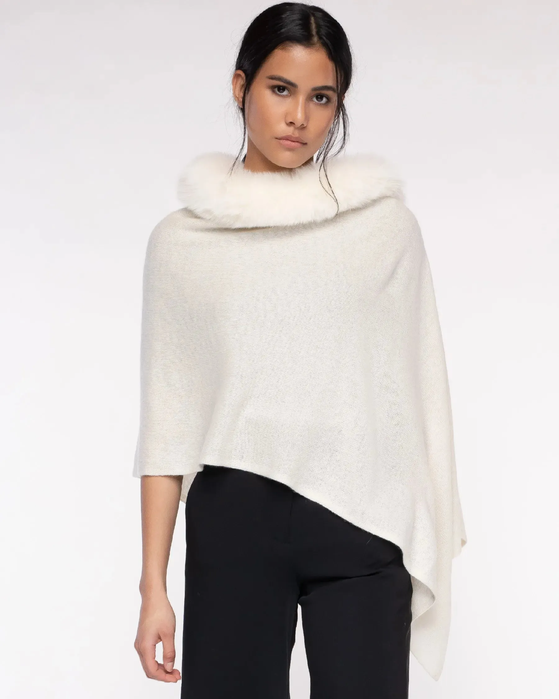 Alashan Cashmere 100% Cashmere Fox Trim Topper