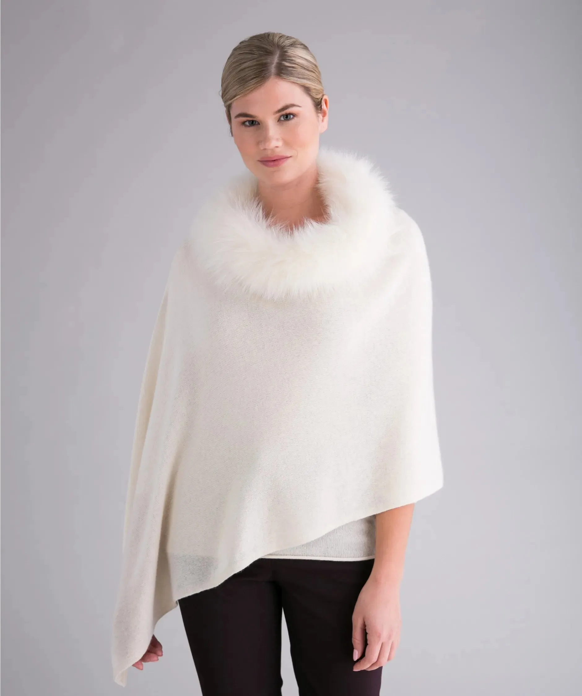 Alashan Cashmere 100% Cashmere Fox Trim Topper