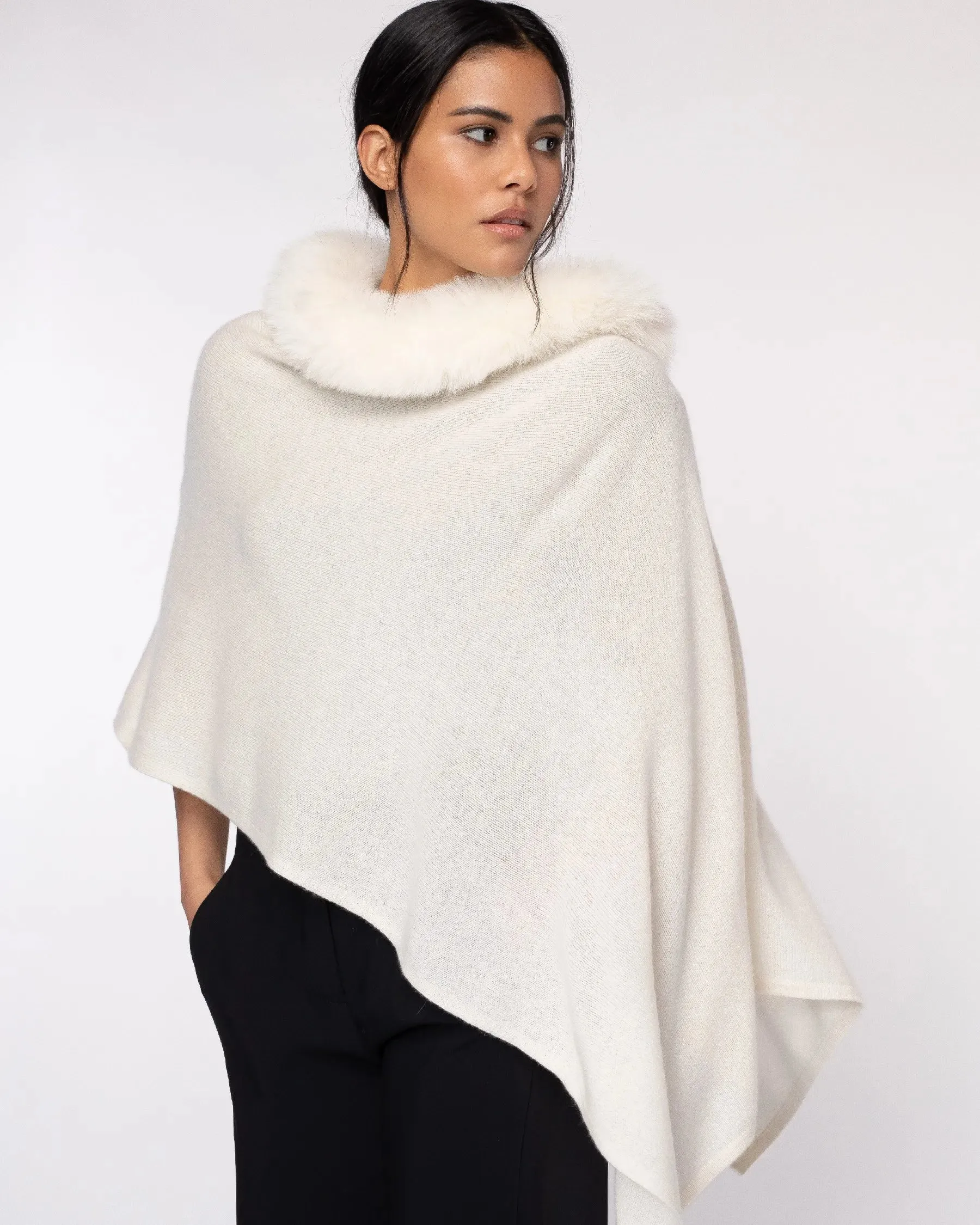 Alashan Cashmere 100% Cashmere Fox Trim Topper