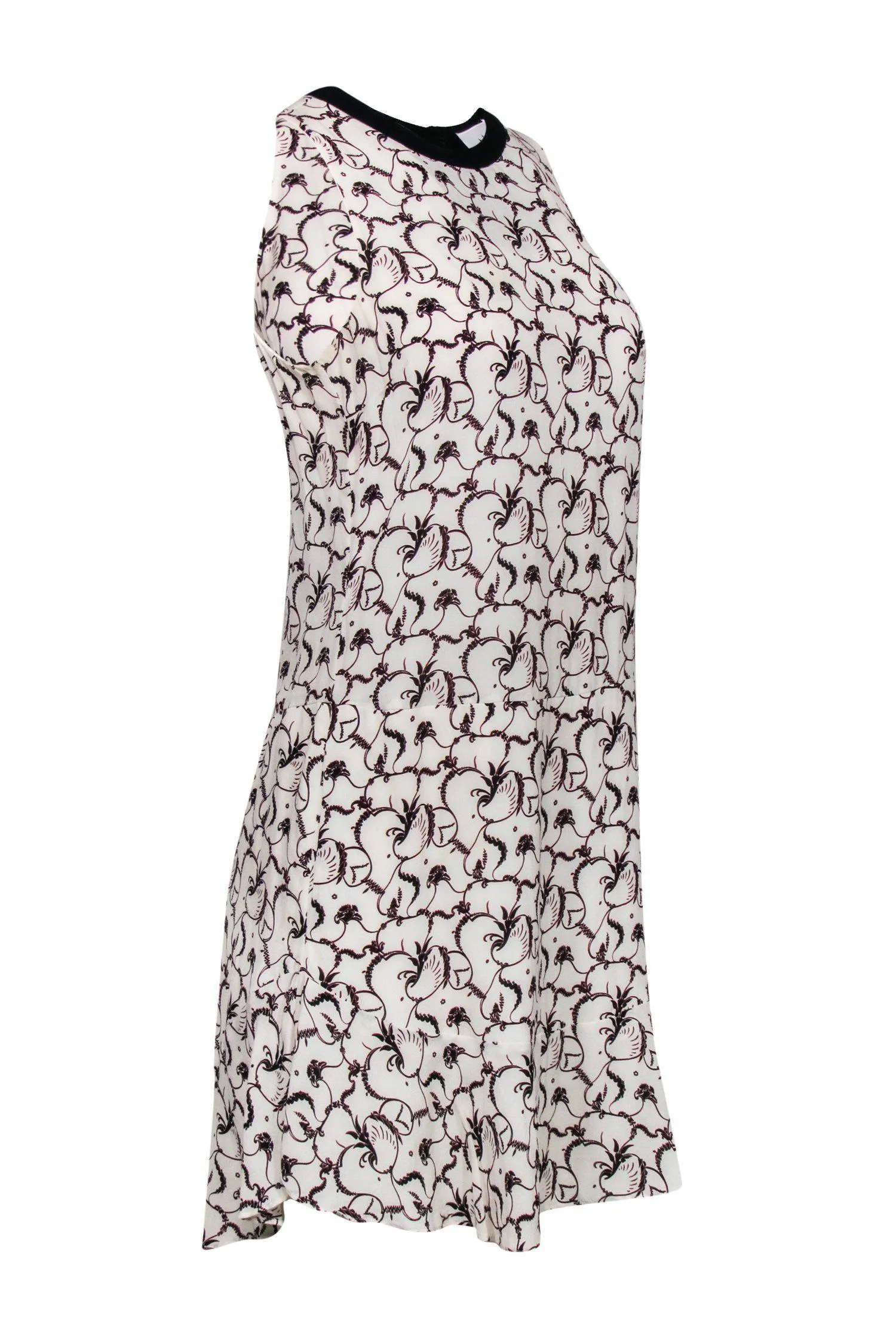 A.L.C. - Cream Silk Shift Dress w/ Filigree Print Sz 4