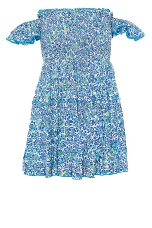 Aurora Blue Net Smocked Mini Dress