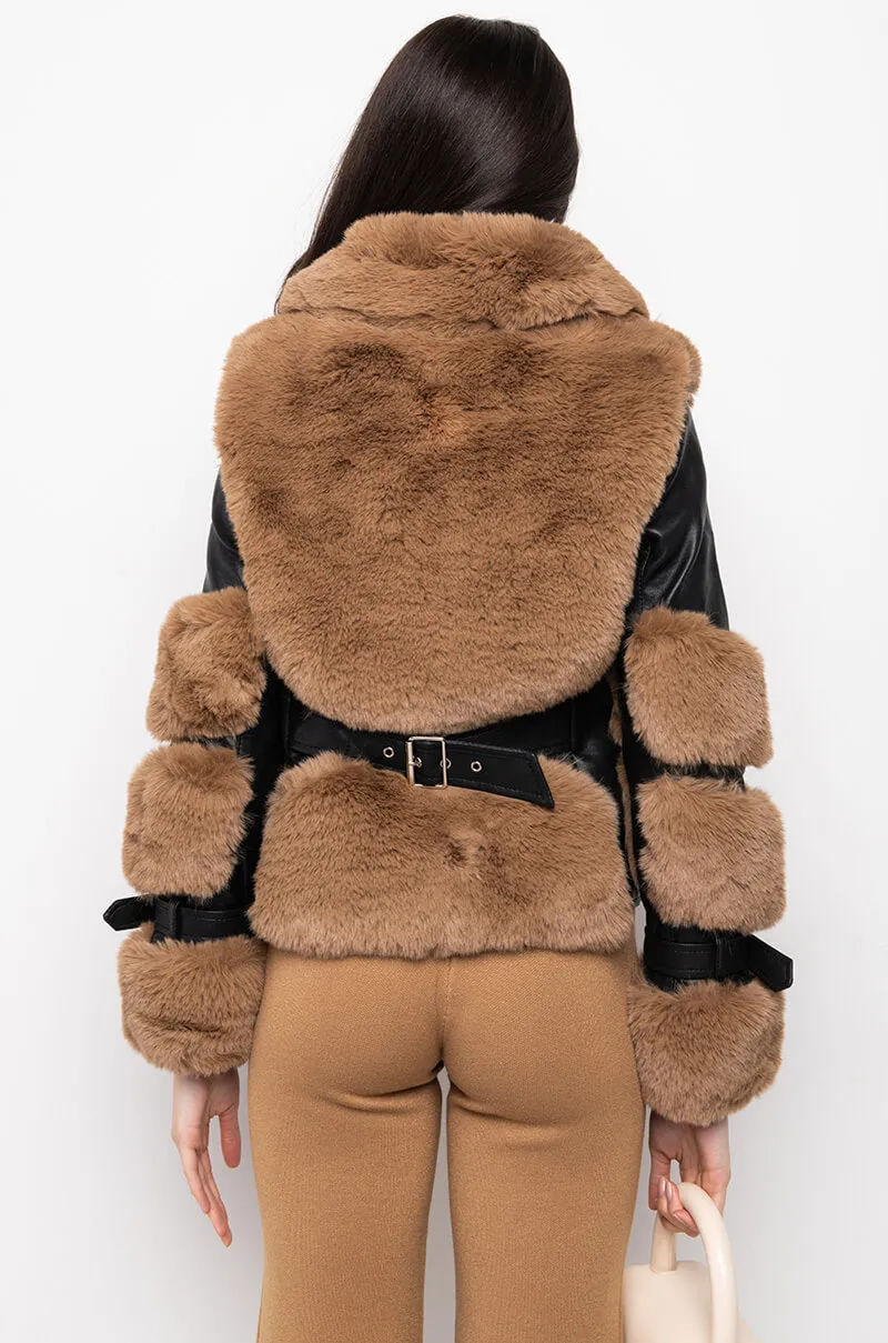 AZALEA WANG FAUX FUR MOTO PUFFER