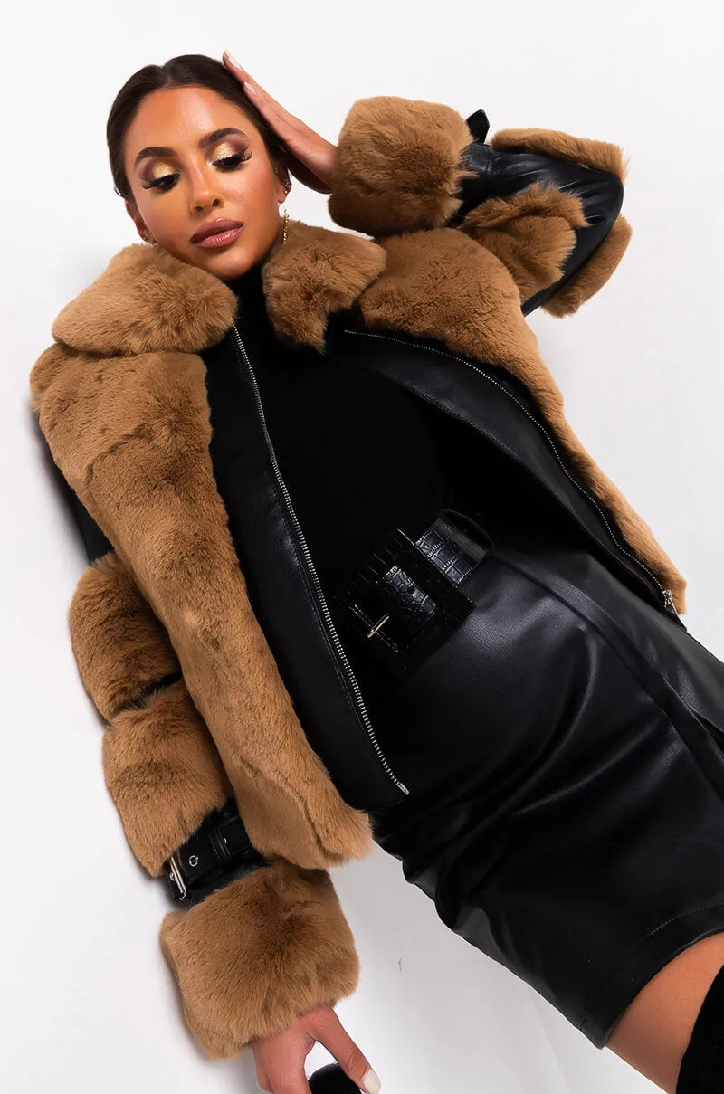 AZALEA WANG FAUX FUR MOTO PUFFER