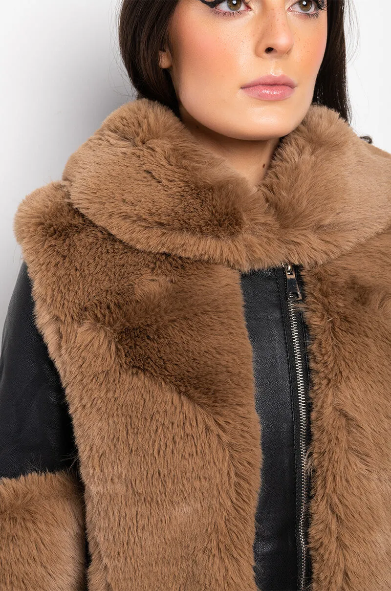 AZALEA WANG FAUX FUR MOTO PUFFER