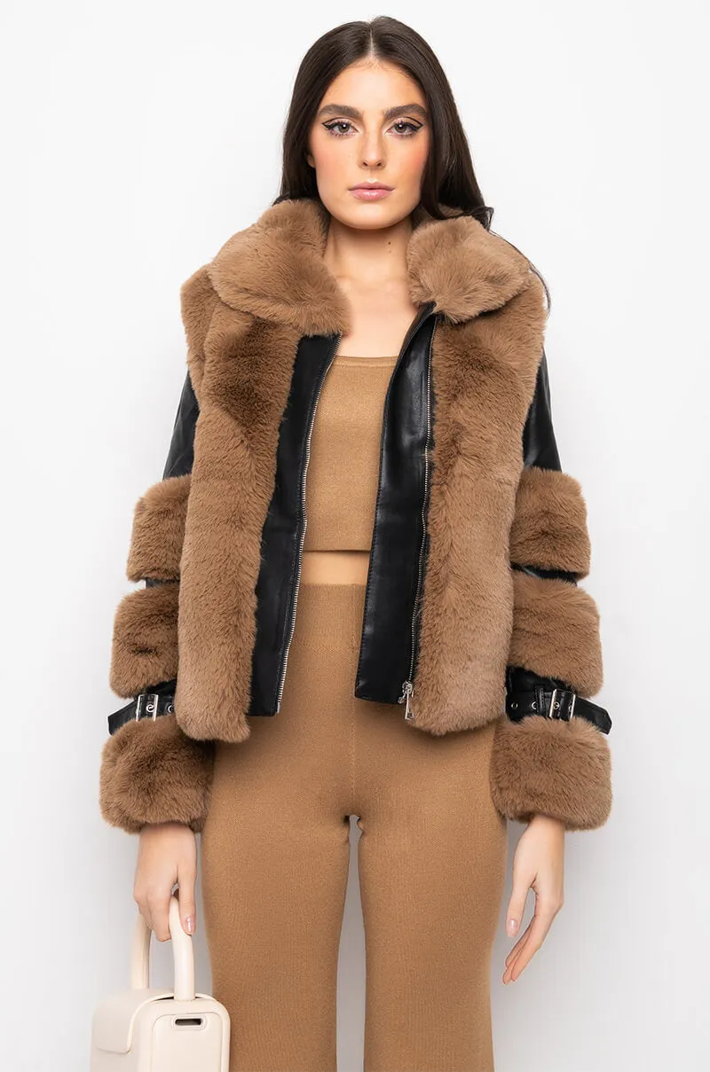 AZALEA WANG FAUX FUR MOTO PUFFER