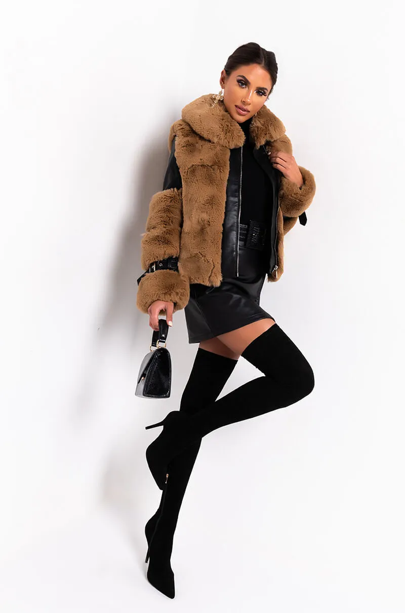 AZALEA WANG FAUX FUR MOTO PUFFER