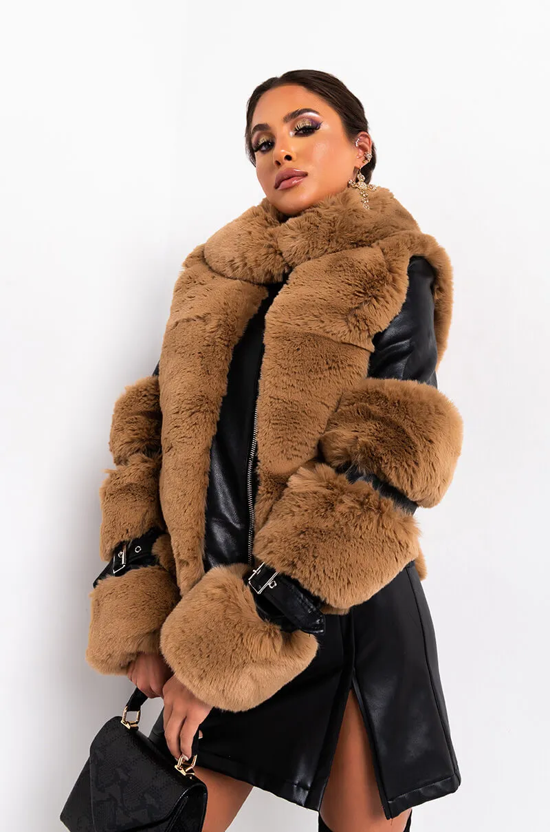 AZALEA WANG FAUX FUR MOTO PUFFER