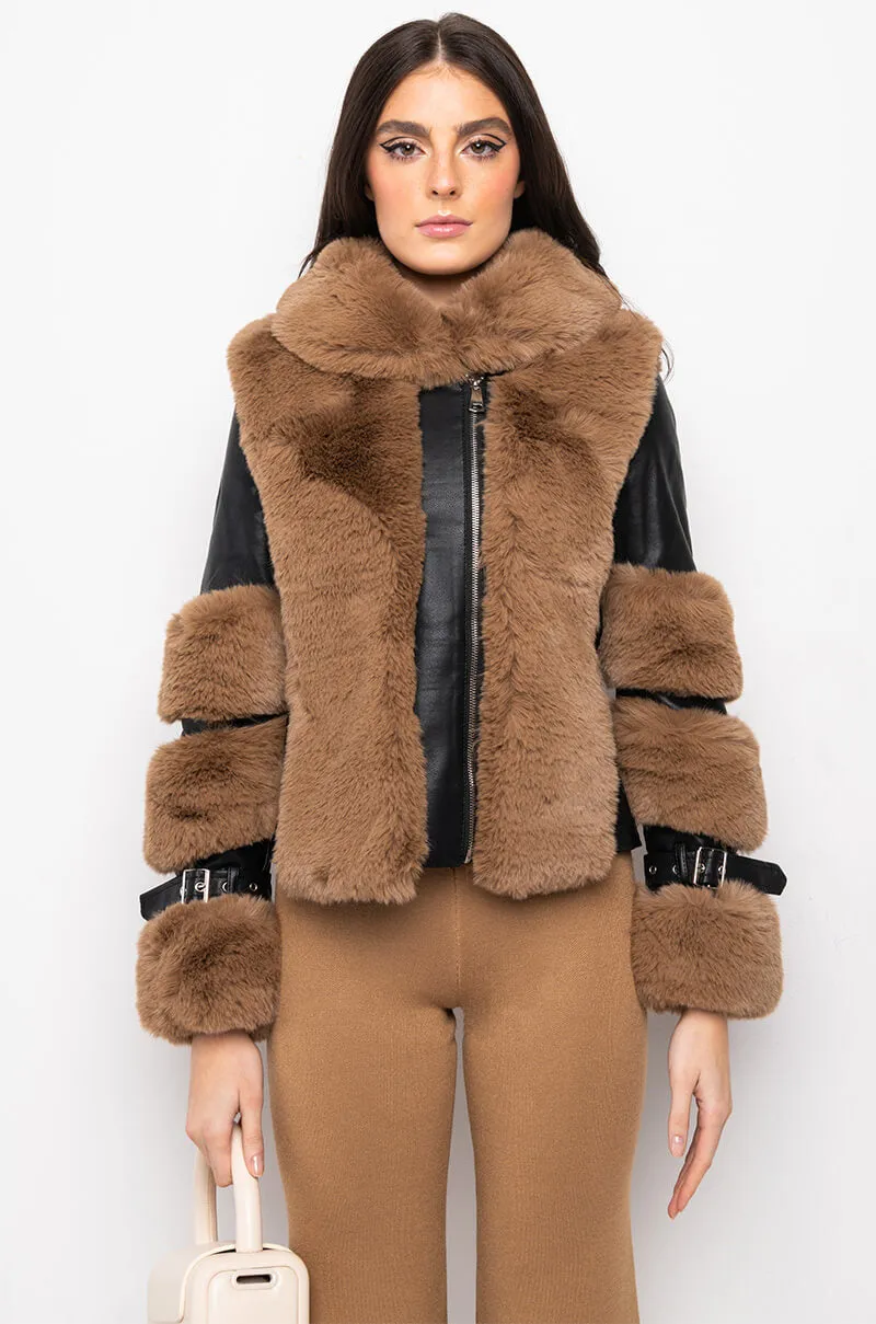 AZALEA WANG FAUX FUR MOTO PUFFER