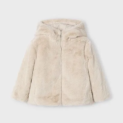 Beige Faux Fur Hooded Coat