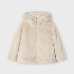 Beige Faux Fur Hooded Coat