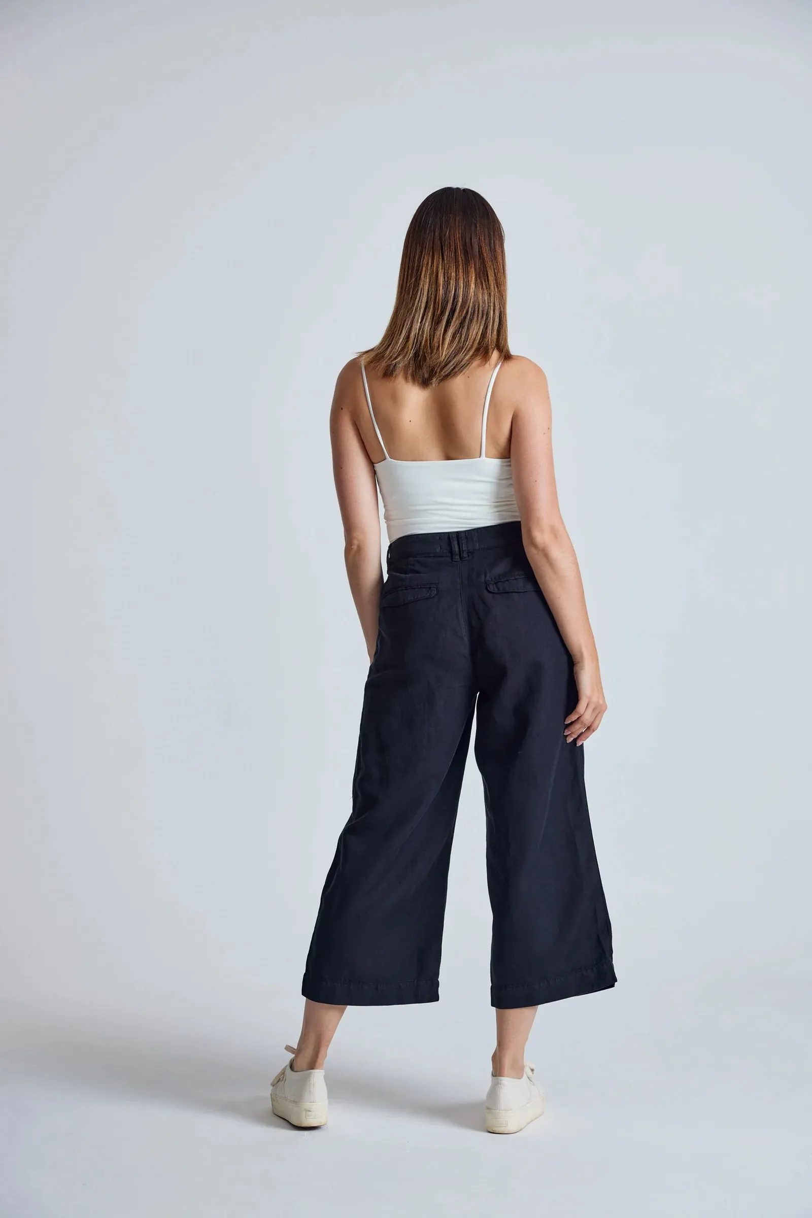 Betty Wide Leg Culottes in Black - GOTS Organic Cotton & Linen