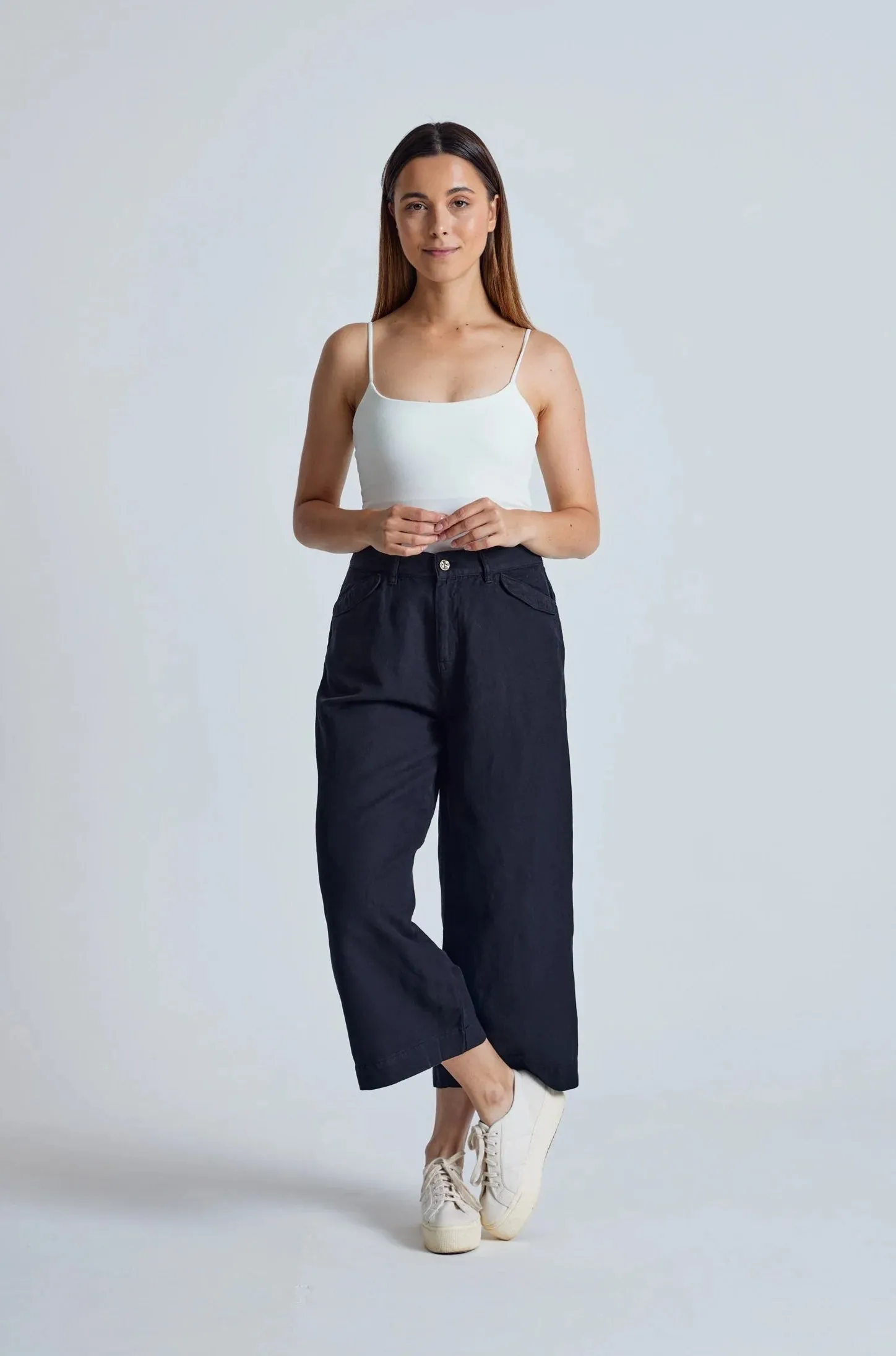 Betty Wide Leg Culottes in Black - GOTS Organic Cotton & Linen