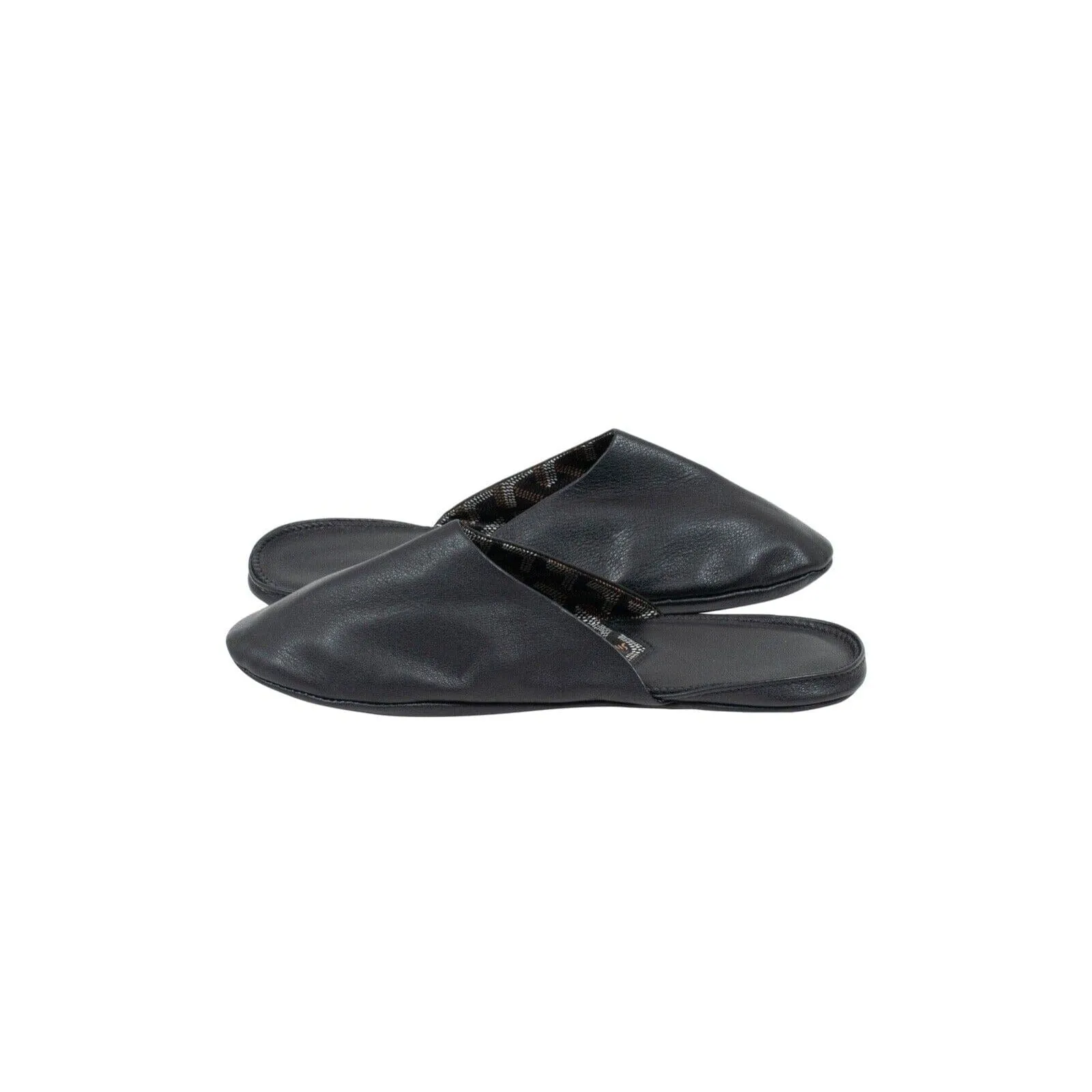 Black Leather Monogram Slipper Loafer House Shoes