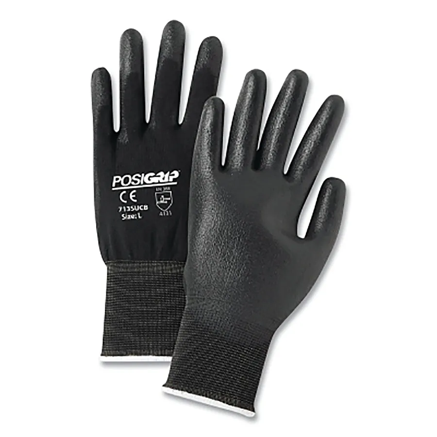 BLACK PU  PALM COAT ON BLACK 13 GAUGE NY-PosiGrip® Coated Glove, Black