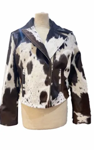 Black White Cow Skin Motorbike Jacket