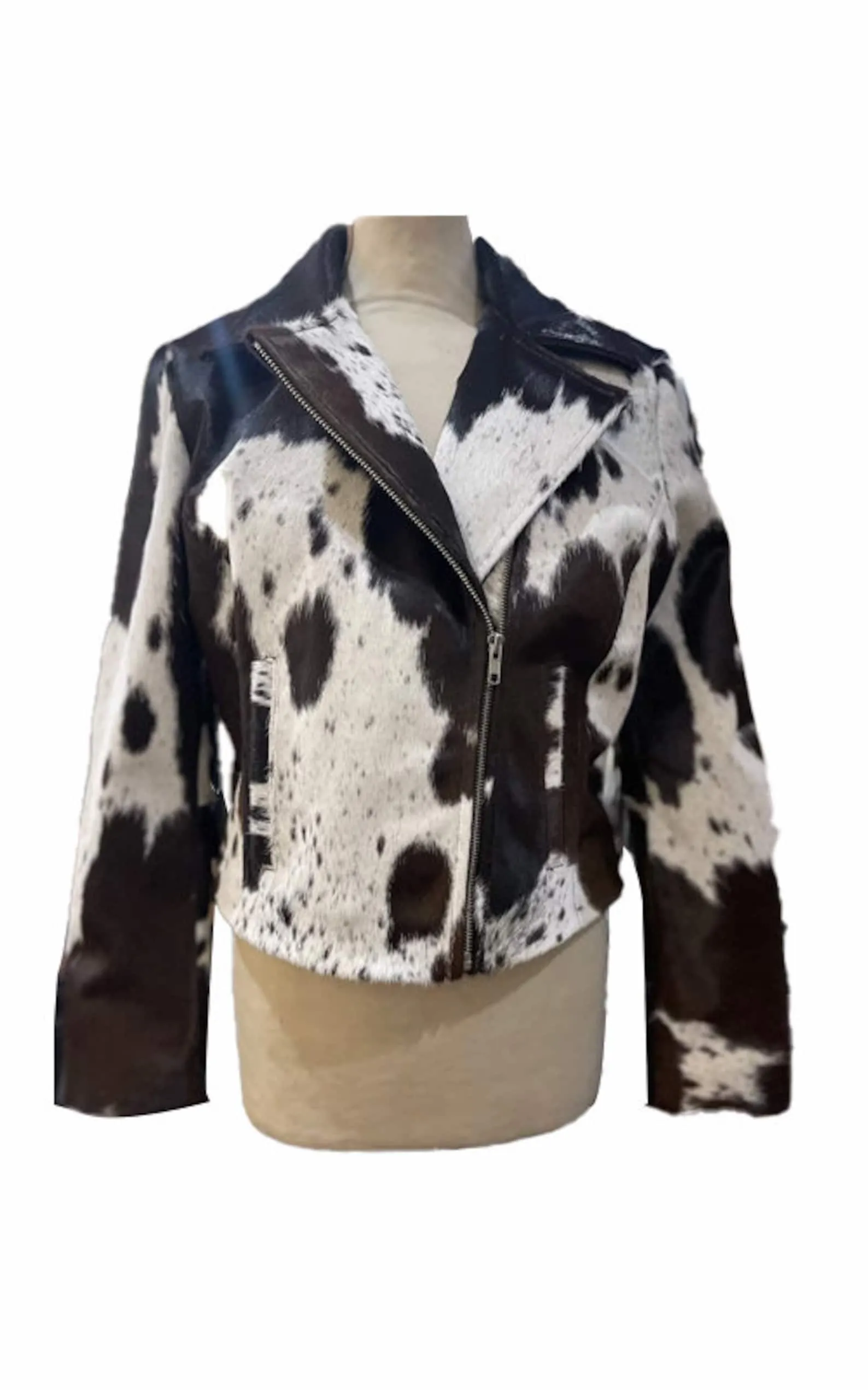 Black White Cow Skin Motorbike Jacket