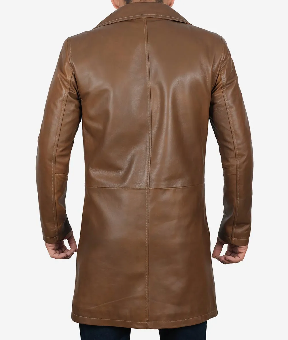 Brown 3 Quarter Real Lambskin Leather Mid Length Coat Mens