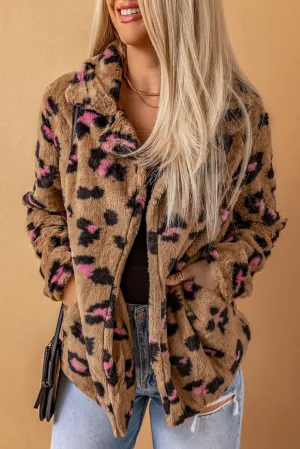 Brown Plush Fur Leopard Coat