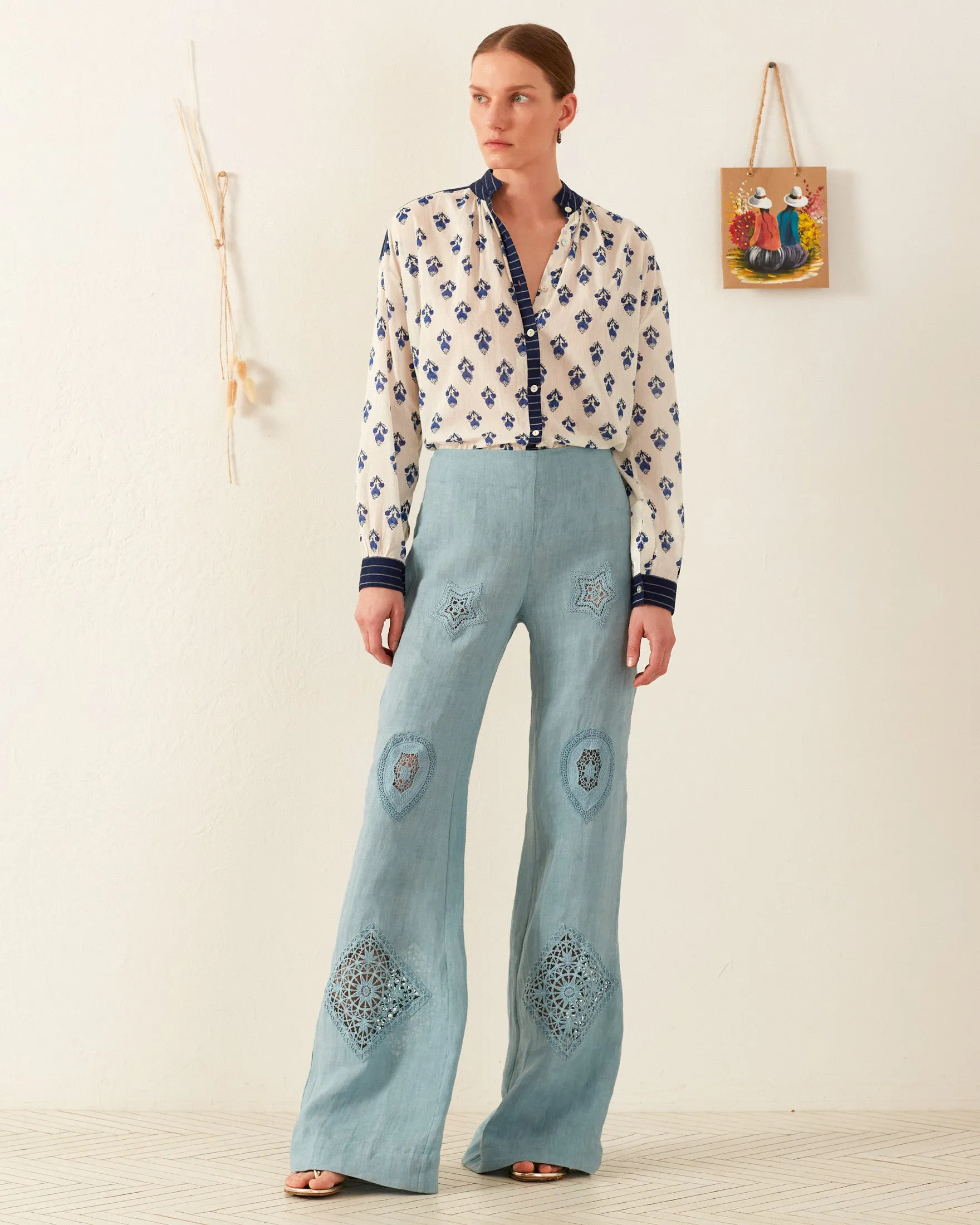 Charlie Aqua Eyelet Pant