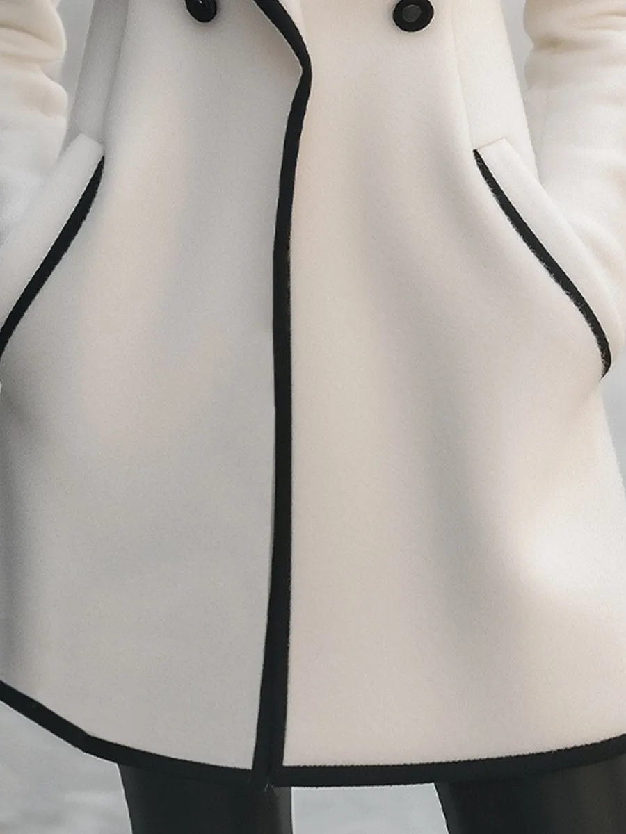 Chic Double-Breasted White Coat with Black Trim