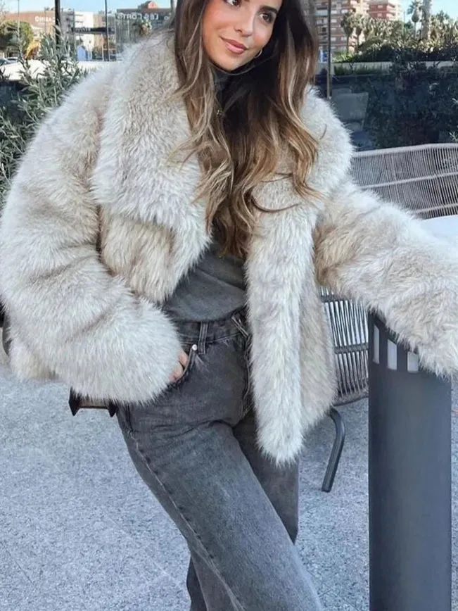 Chic elegant faux fur oversized jacket fall coat winter fur coat