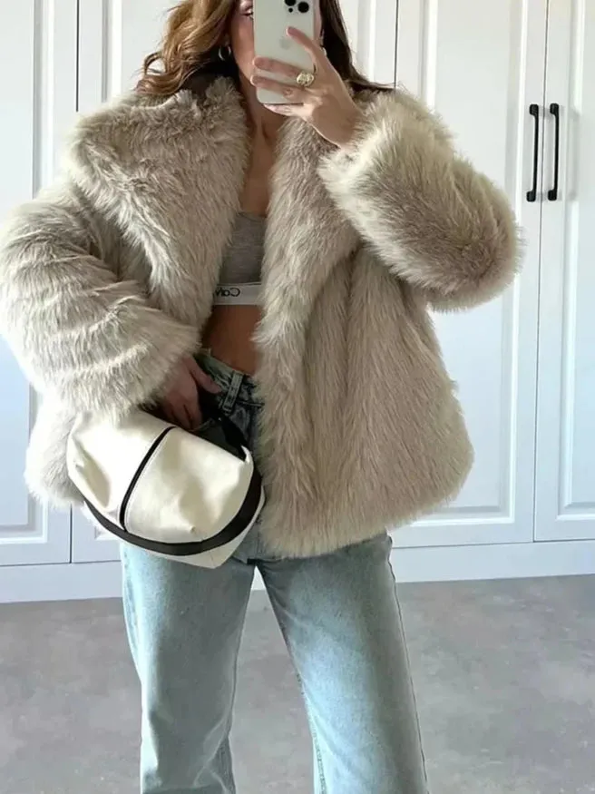 Chic elegant faux fur oversized jacket fall coat winter fur coat