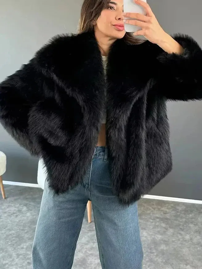 Chic elegant faux fur oversized jacket fall coat winter fur coat