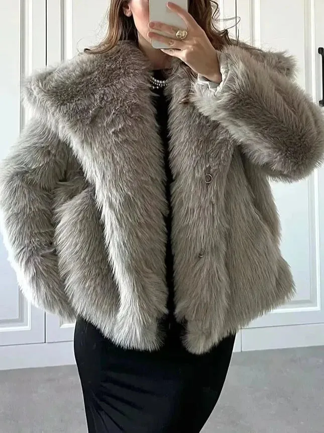 Chic elegant faux fur oversized jacket fall coat winter fur coat