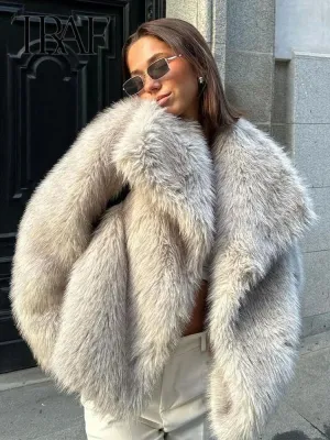 Chic elegant faux fur oversized jacket fall coat winter fur coat