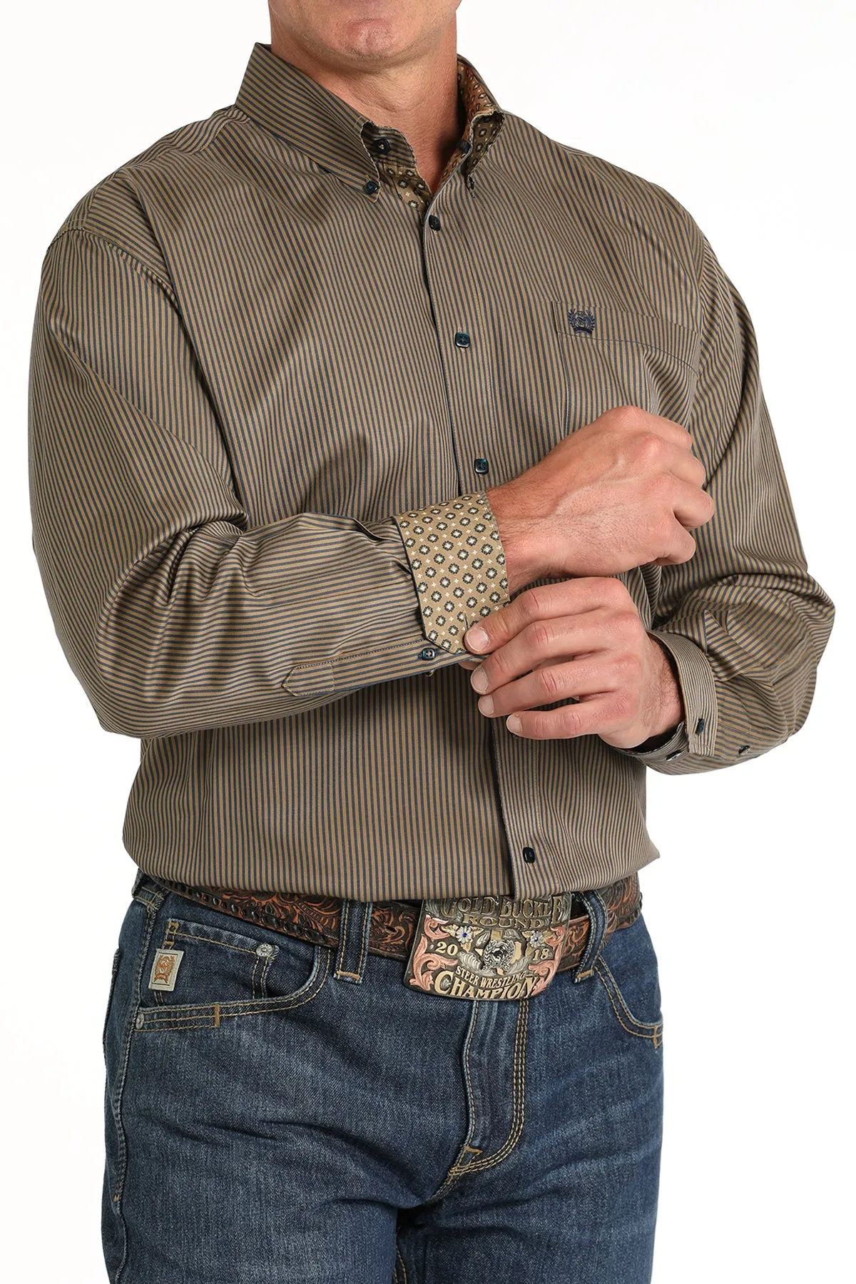 Cinch® Men's Striped Brown Long Sleeve Button Front Western Shirt