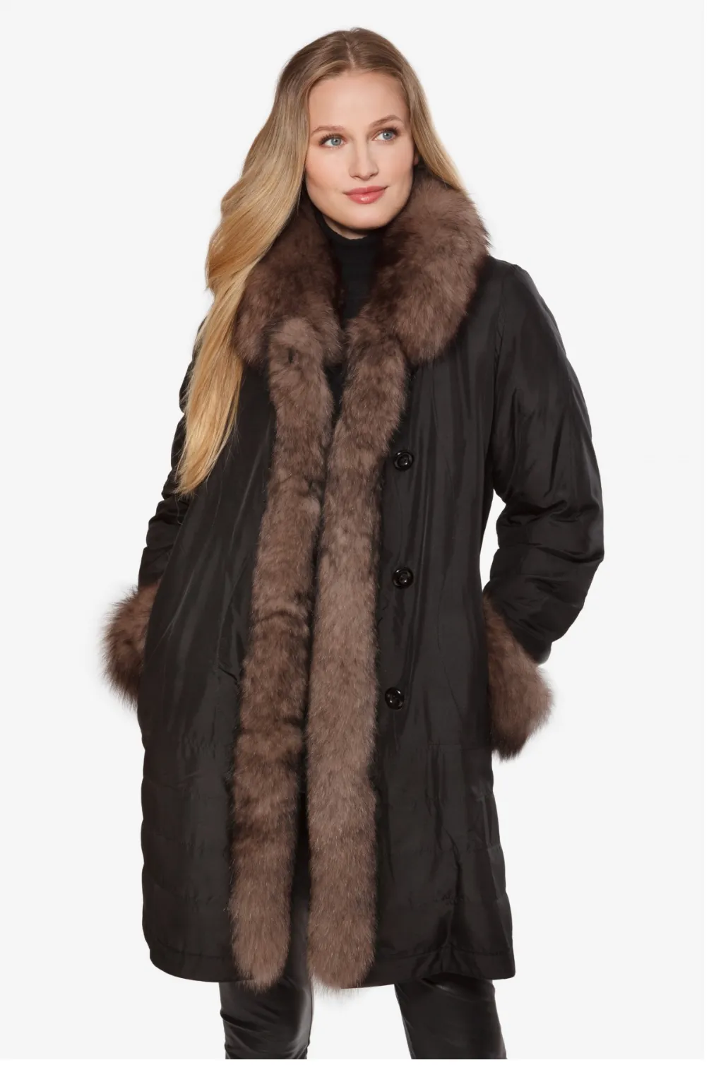 Coat, Reversible 3/4 Length Fox Fur Coat - Linda Richards - Style 9499 Extra Long