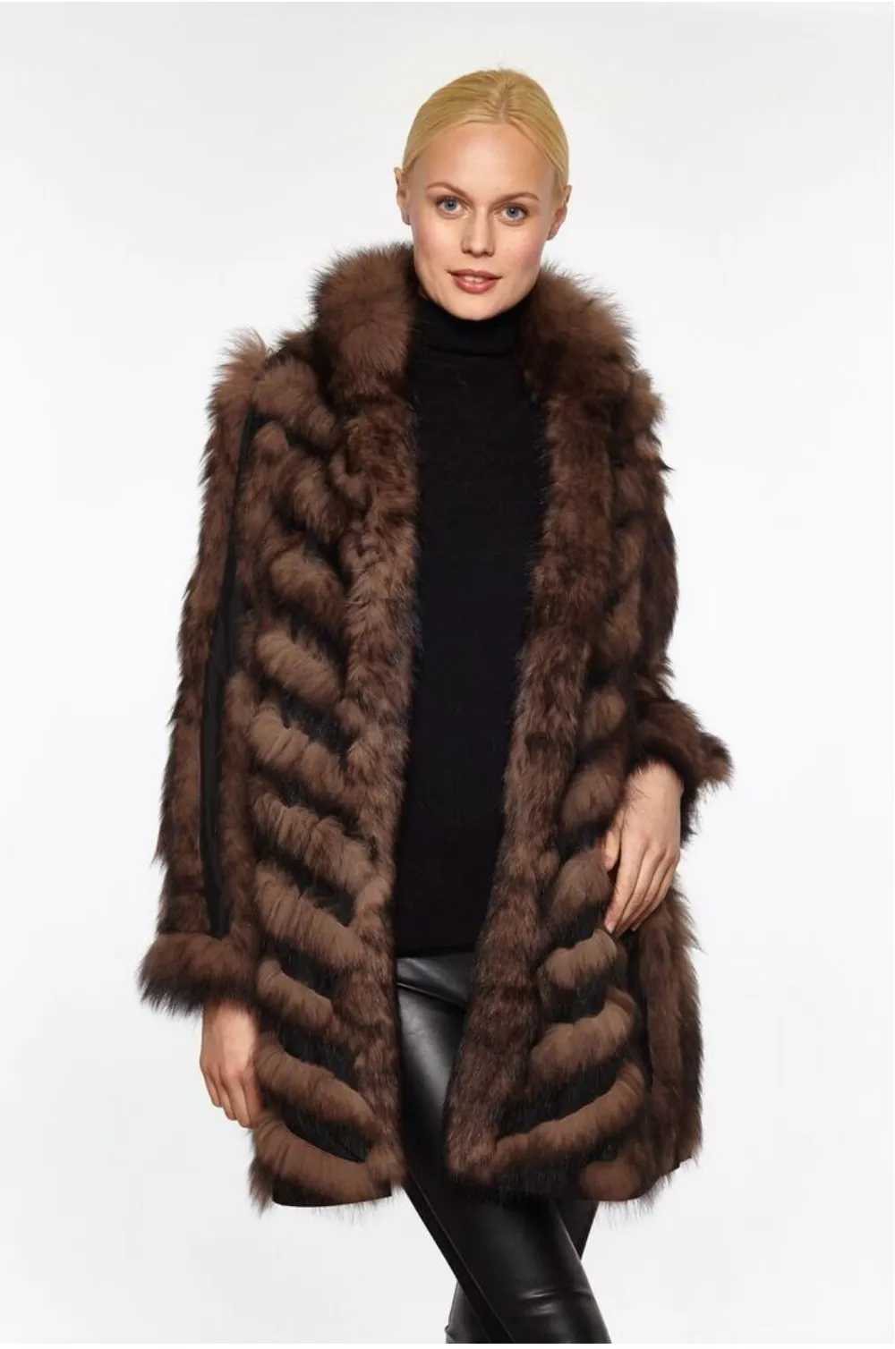 Coat, Reversible 3/4 Length Fox Fur Coat - Linda Richards - Style 9499 Extra Long