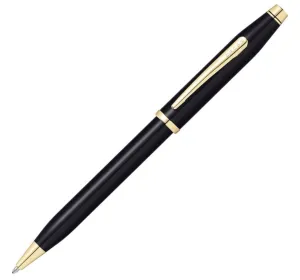 Cross Century II Ballpoint Pen in Black Lacquer with 23K Gold Trim