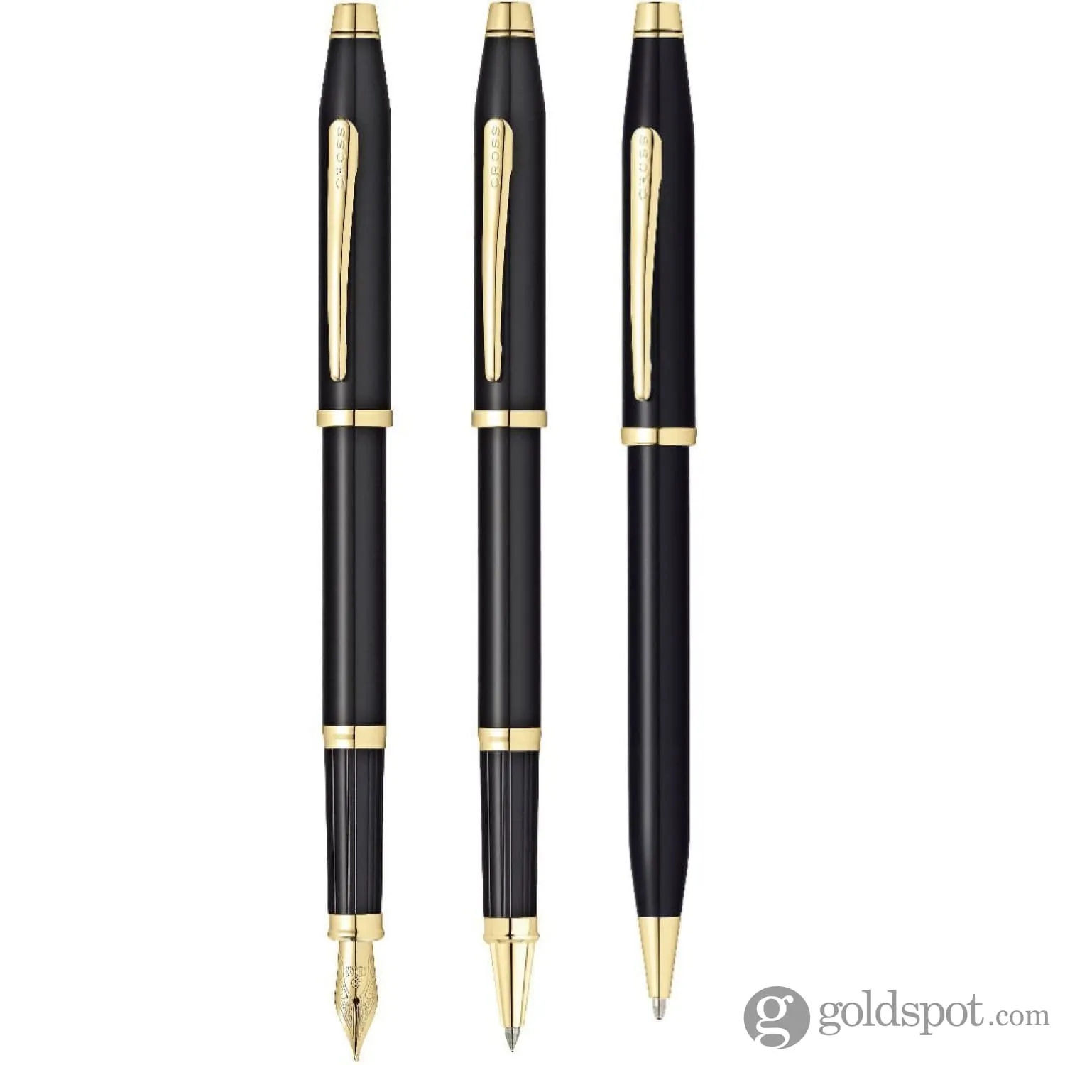 Cross Century II Ballpoint Pen in Black Lacquer with 23K Gold Trim