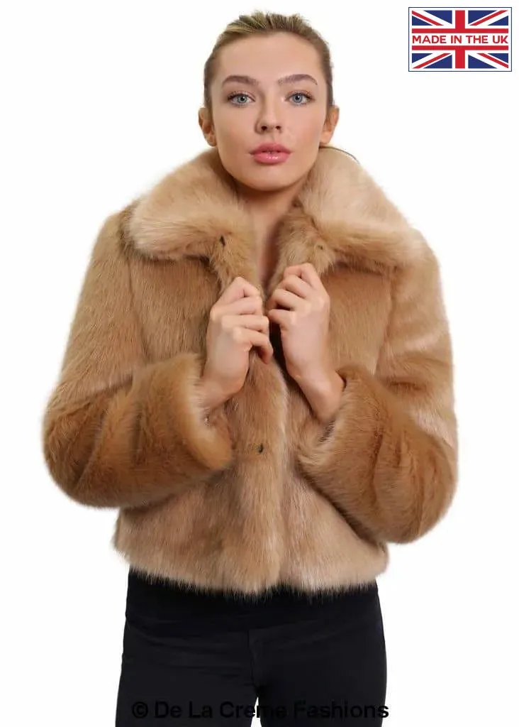 De La Creme Womens Faux Fur Cropped Aviator Bomber