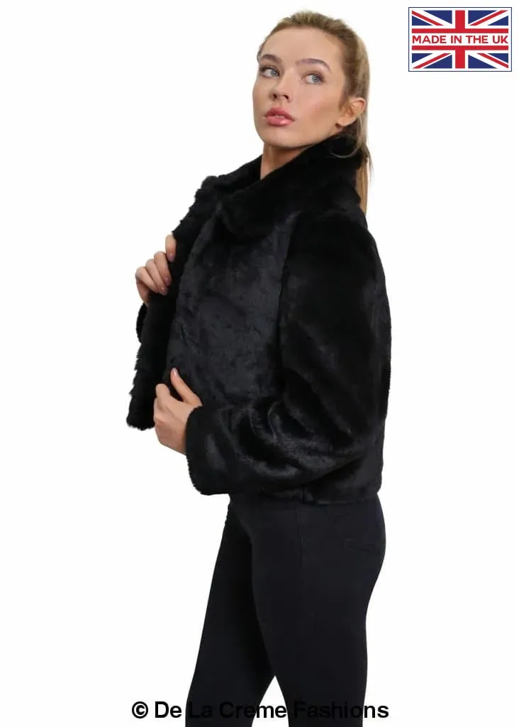 De La Creme Womens Faux Fur Cropped Aviator Bomber