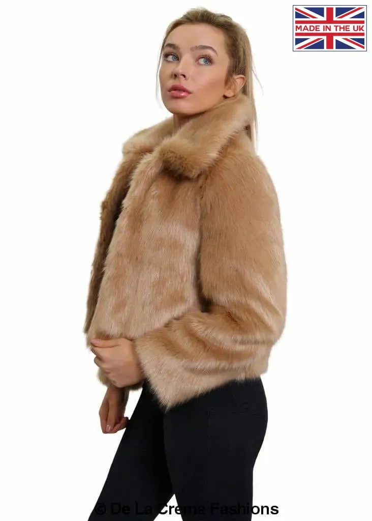 De La Creme Womens Faux Fur Cropped Aviator Bomber