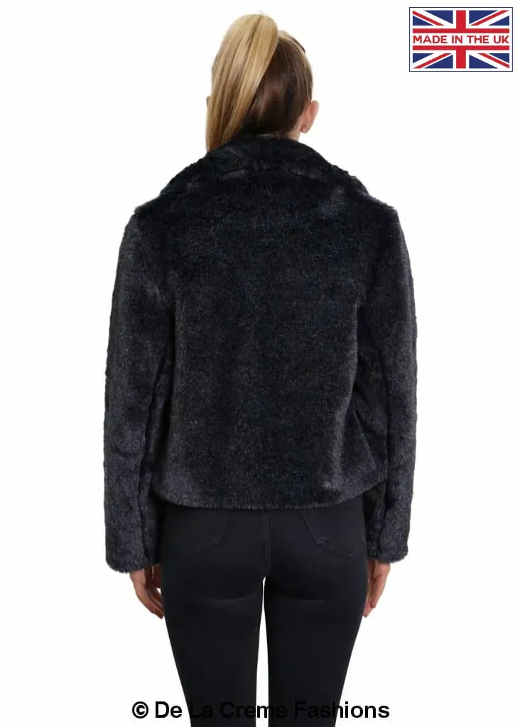 De La Creme Womens Faux Fur Cropped Aviator Bomber