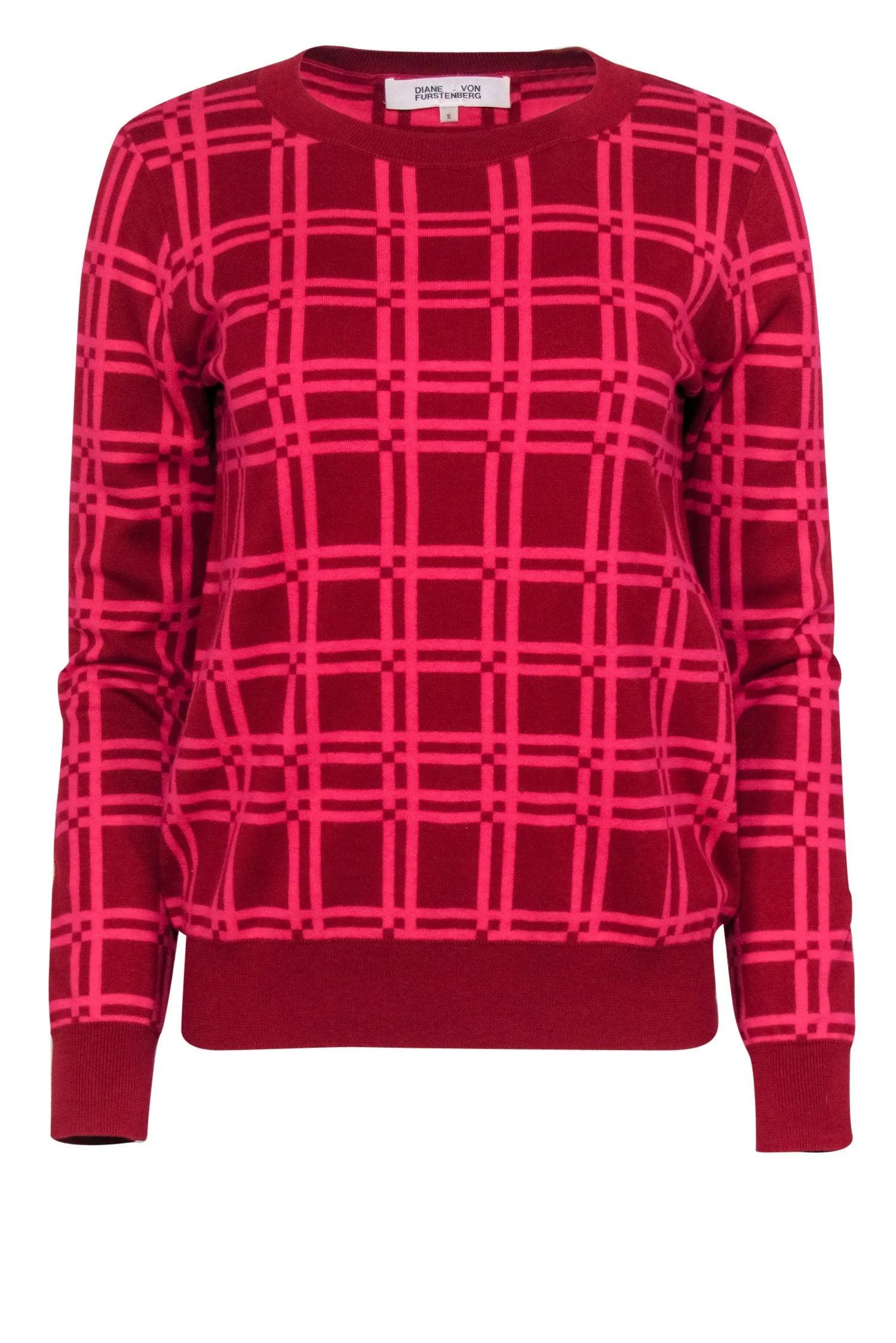 Diane von Furstenberg - Red & Hot Pink Plaid Sweater Sz S