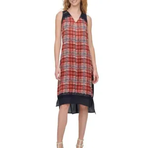 DKNY Sleeveless Printed Shift Dress Russet