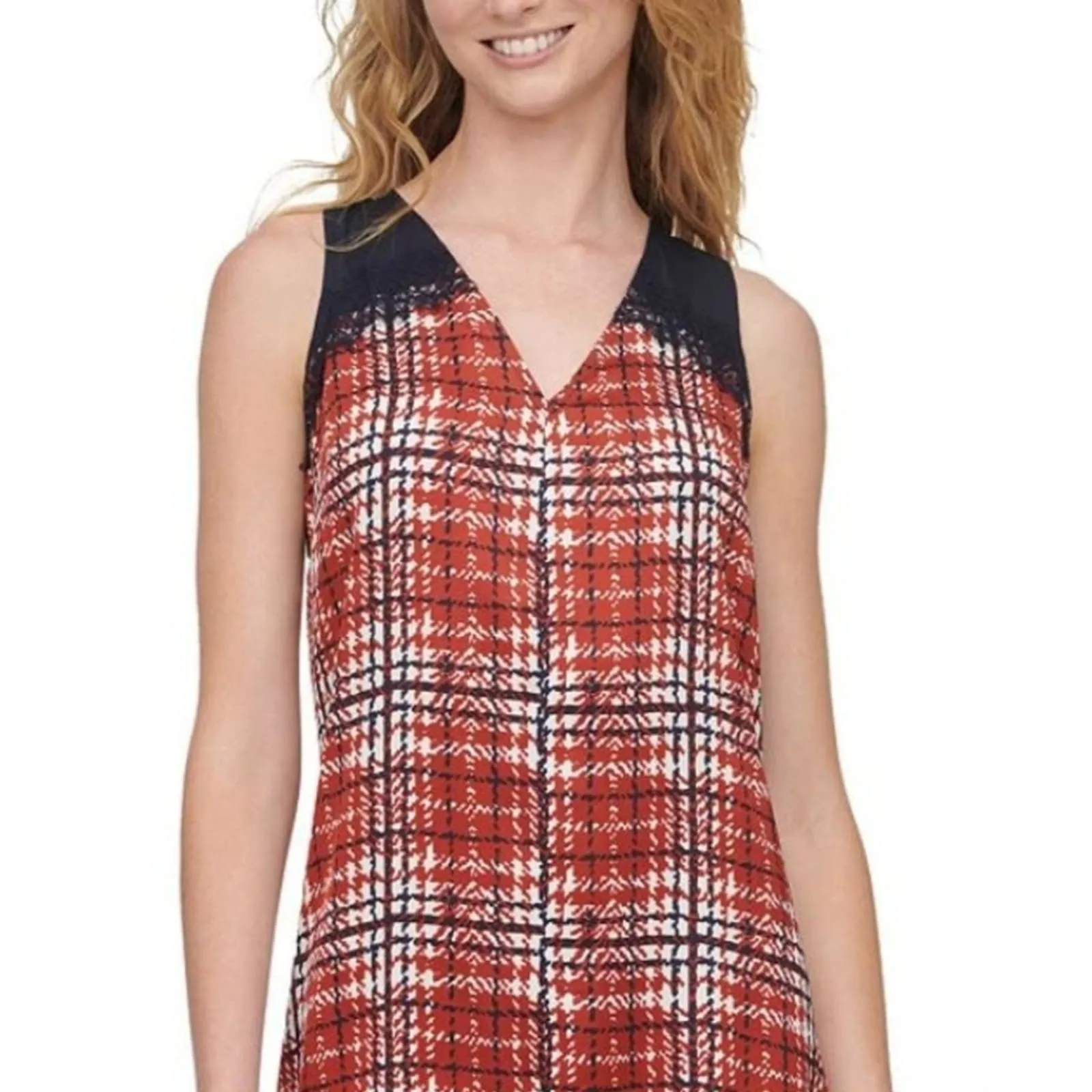 DKNY Sleeveless Printed Shift Dress Russet